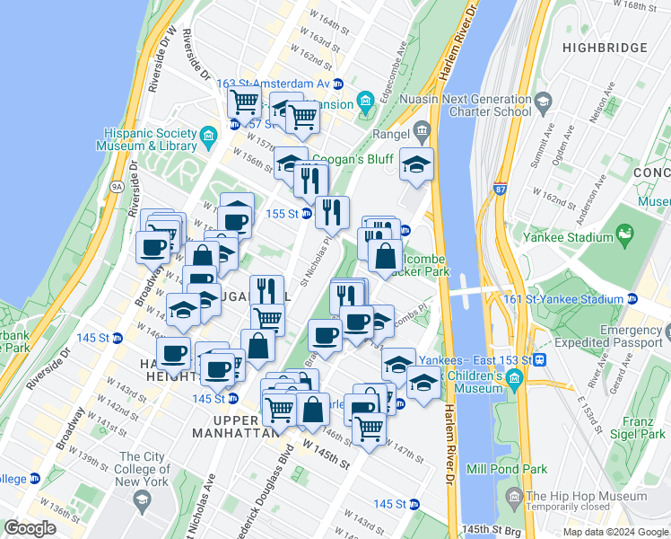 map of restaurants, bars, coffee shops, grocery stores, and more near in New York