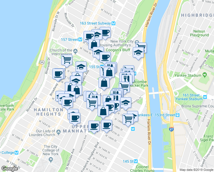 map of restaurants, bars, coffee shops, grocery stores, and more near in New York
