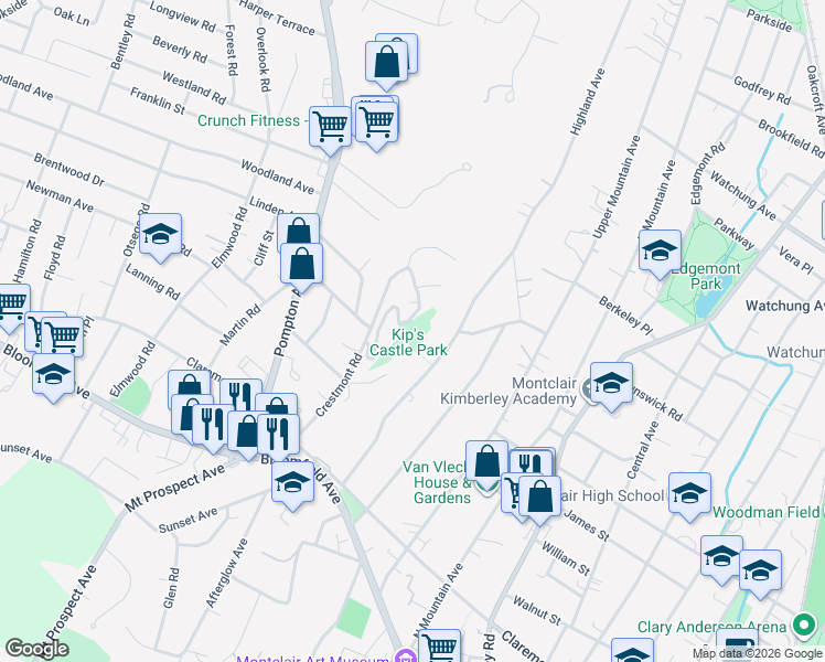 map of restaurants, bars, coffee shops, grocery stores, and more near 22 Crestmont Road in Verona