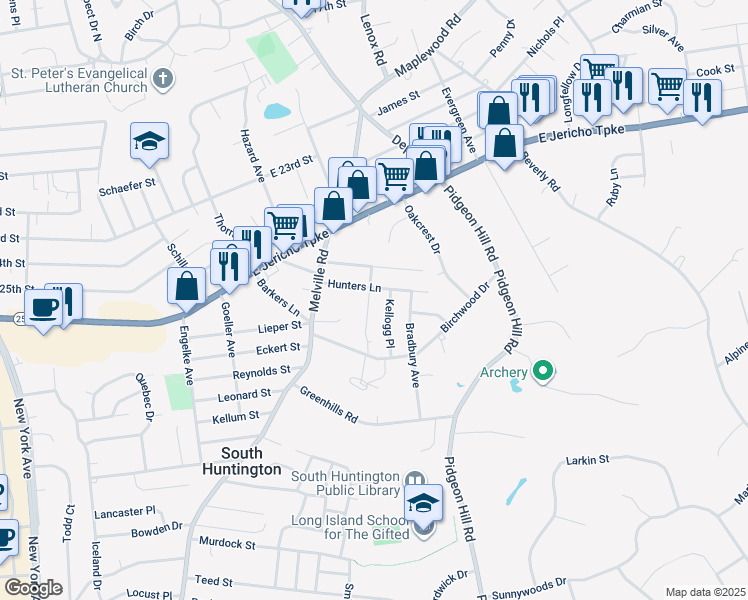 map of restaurants, bars, coffee shops, grocery stores, and more near 7 Claire Avenue in Huntington Station