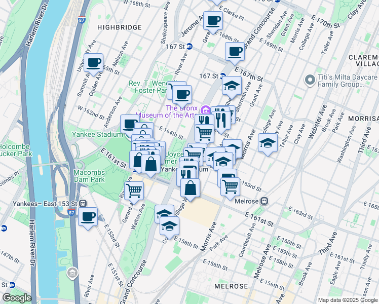 map of restaurants, bars, coffee shops, grocery stores, and more near 940 Grand Concourse in Bronx