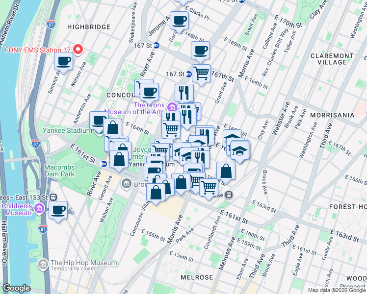map of restaurants, bars, coffee shops, grocery stores, and more near 964 Sherman Avenue in The Bronx