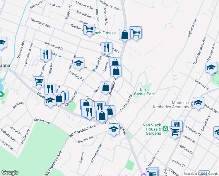 map of restaurants, bars, coffee shops, grocery stores, and more near 31 Westover Road in Verona