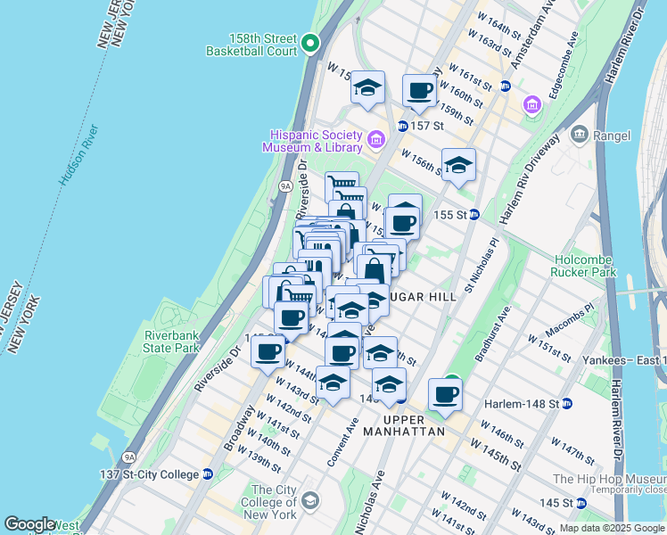 map of restaurants, bars, coffee shops, grocery stores, and more near 3624 Broadway in New York