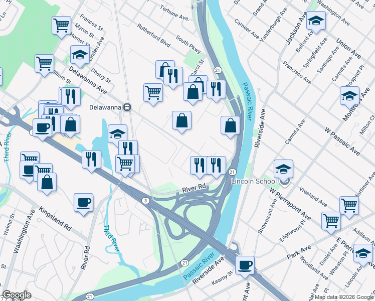 map of restaurants, bars, coffee shops, grocery stores, and more near 81 Boll Street in Clifton