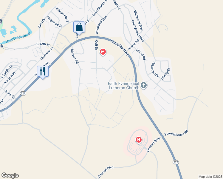 map of restaurants, bars, coffee shops, grocery stores, and more near 1810 Winchester Drive in Elko