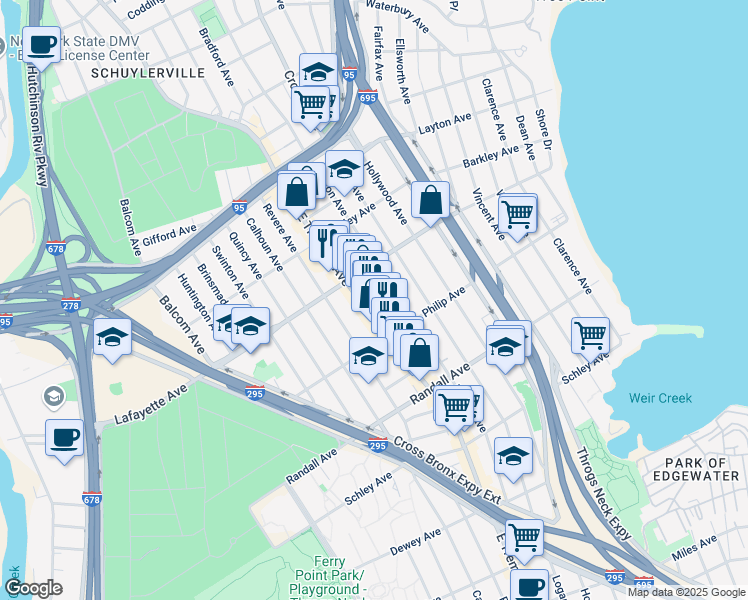map of restaurants, bars, coffee shops, grocery stores, and more near 2709 Scott Place in Bronx