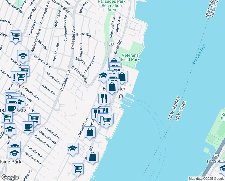 map of restaurants, bars, coffee shops, grocery stores, and more near in Edgewater
