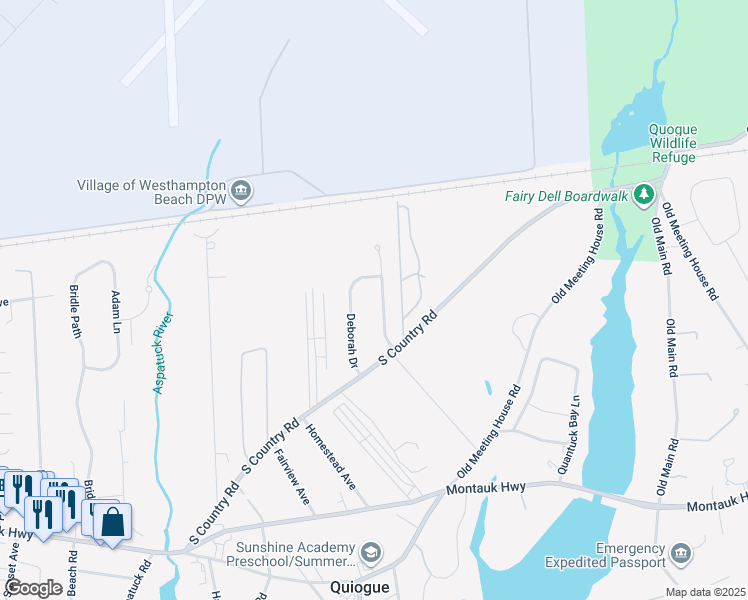 map of restaurants, bars, coffee shops, grocery stores, and more near 6 Jennifers Path in Westhampton Beach