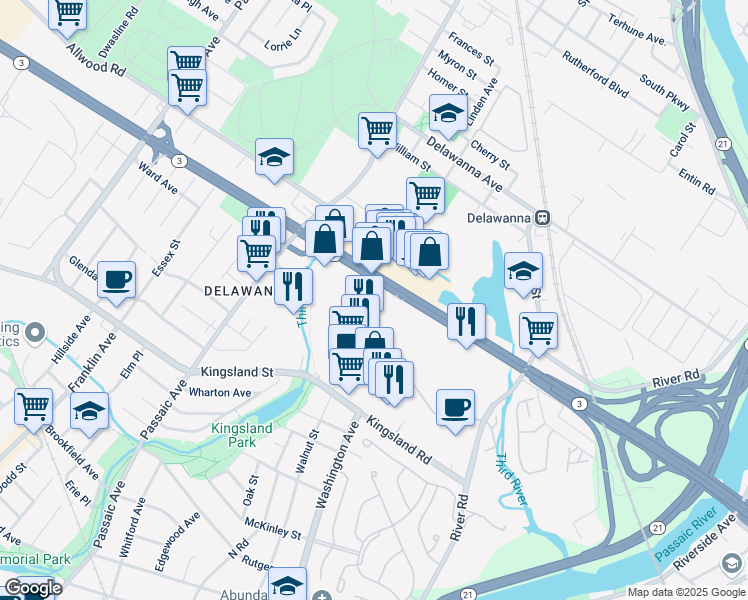 map of restaurants, bars, coffee shops, grocery stores, and more near 375 New Jersey 3 in Clifton