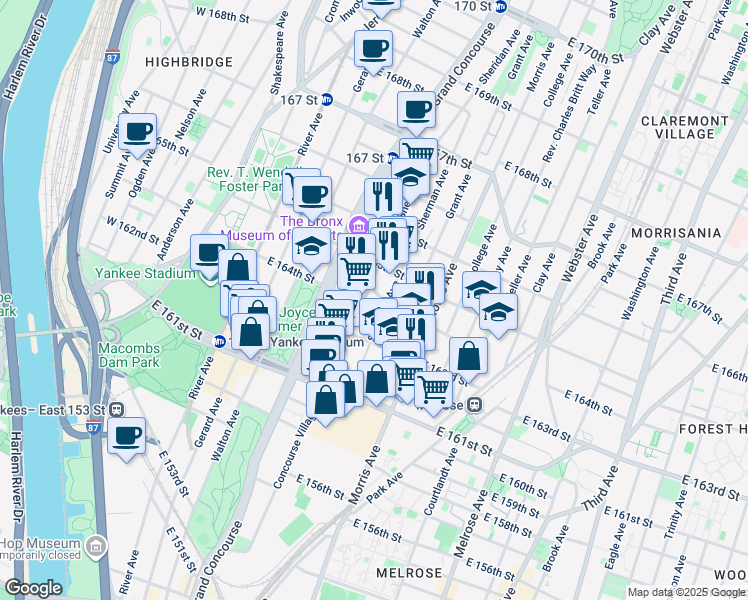 map of restaurants, bars, coffee shops, grocery stores, and more near 964 Sherman Avenue in The Bronx