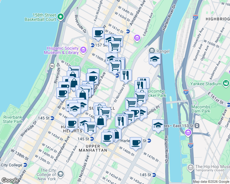 map of restaurants, bars, coffee shops, grocery stores, and more near in New York
