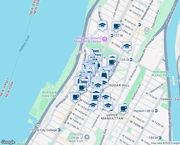 map of restaurants, bars, coffee shops, grocery stores, and more near in New York