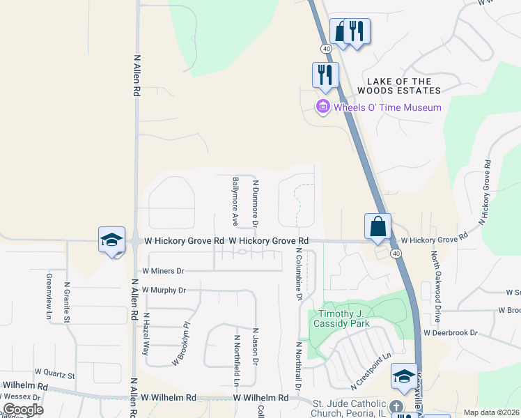 map of restaurants, bars, coffee shops, grocery stores, and more near 11617 North Dunmore Drive in Dunlap