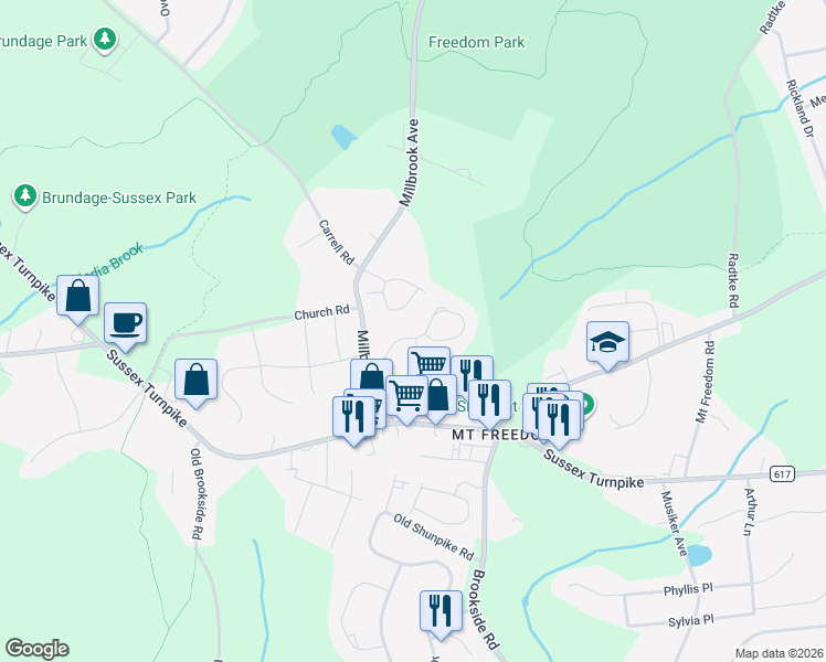 map of restaurants, bars, coffee shops, grocery stores, and more near 39 Woodmont Drive in Randolph