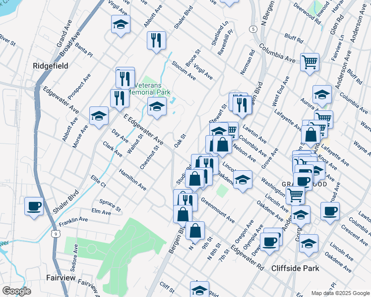 map of restaurants, bars, coffee shops, grocery stores, and more near 649 Oakdene Avenue in Ridgefield