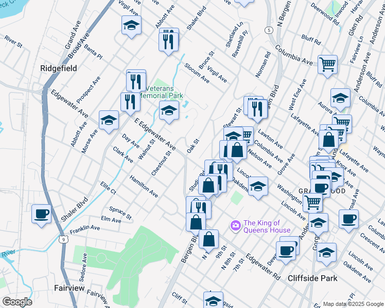 map of restaurants, bars, coffee shops, grocery stores, and more near 649 Oakdene Avenue in Ridgefield