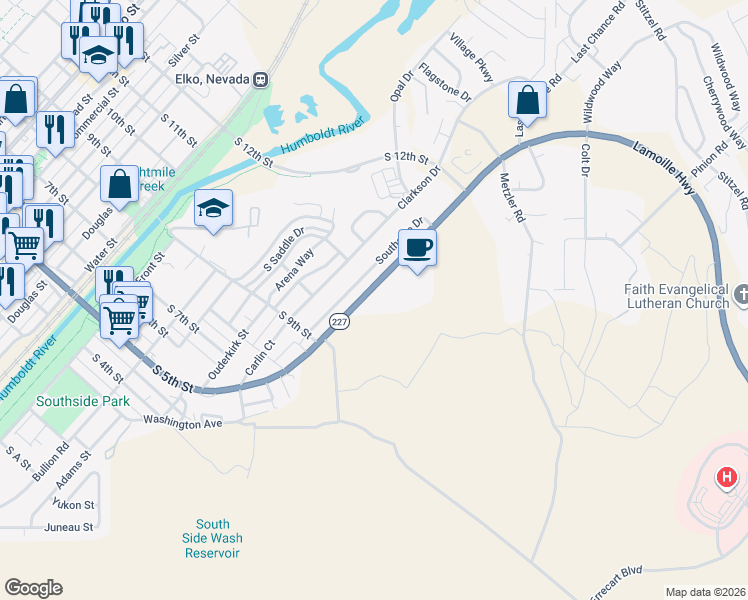 map of restaurants, bars, coffee shops, grocery stores, and more near 1082 Lamoille Highway in Elko