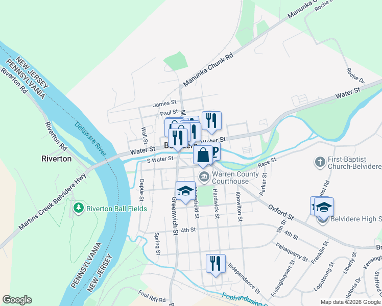 map of restaurants, bars, coffee shops, grocery stores, and more near  in Belvidere