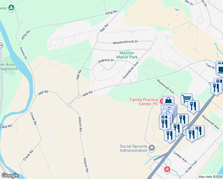 map of restaurants, bars, coffee shops, grocery stores, and more near 505 Mill Road in Selinsgrove