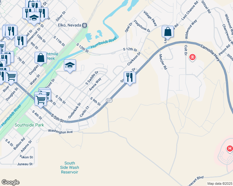 map of restaurants, bars, coffee shops, grocery stores, and more near 1094 Lamoille Highway in Elko