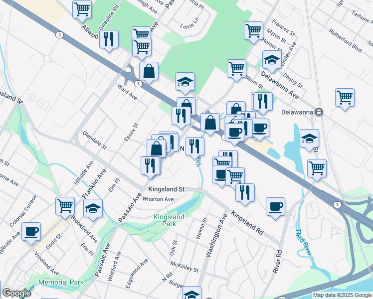 map of restaurants, bars, coffee shops, grocery stores, and more near 14 Main Avenue in Clifton