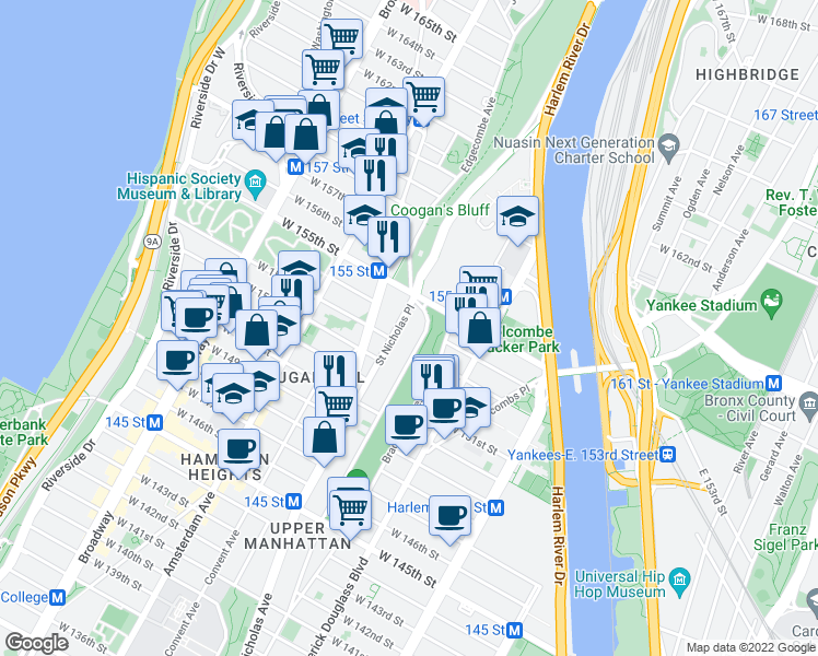 map of restaurants, bars, coffee shops, grocery stores, and more near in New York