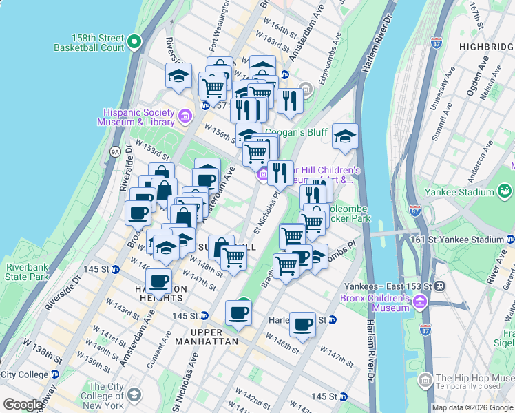 map of restaurants, bars, coffee shops, grocery stores, and more near in New York