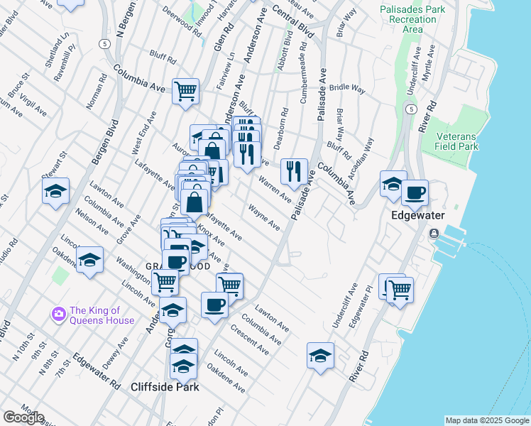 map of restaurants, bars, coffee shops, grocery stores, and more near 31 Marion Avenue in Cliffside Park