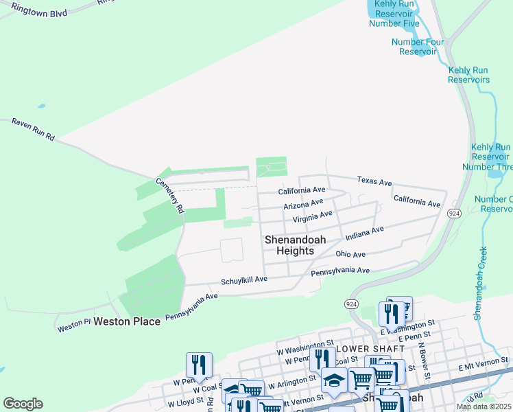 map of restaurants, bars, coffee shops, grocery stores, and more near 210 Swatara Road in Shenandoah