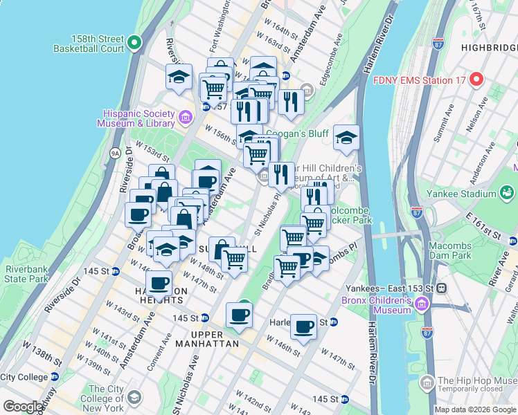 map of restaurants, bars, coffee shops, grocery stores, and more near 870 Saint Nicholas Avenue in New York