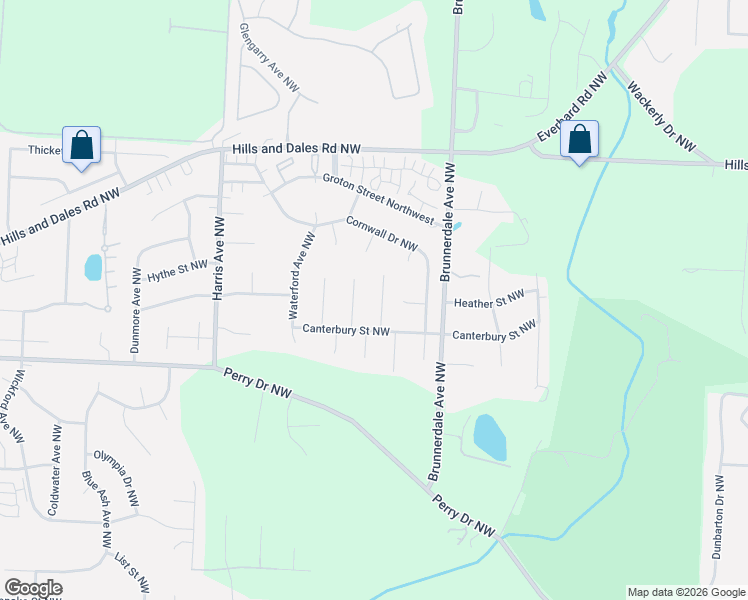 map of restaurants, bars, coffee shops, grocery stores, and more near 3334 Anglo Circle Northwest in Canton