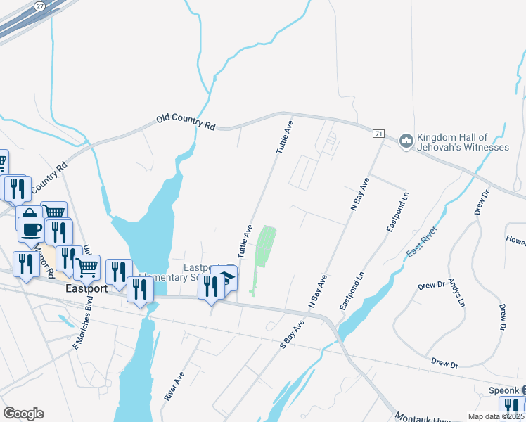 map of restaurants, bars, coffee shops, grocery stores, and more near 19 Tuttle Avenue in Eastport