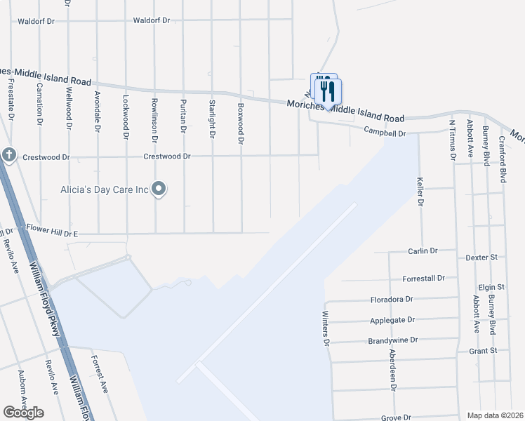 map of restaurants, bars, coffee shops, grocery stores, and more near 386 Boxwood Drive in Shirley