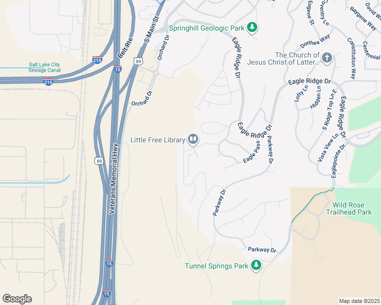 map of restaurants, bars, coffee shops, grocery stores, and more near 105 Edgecrest Lane in North Salt Lake