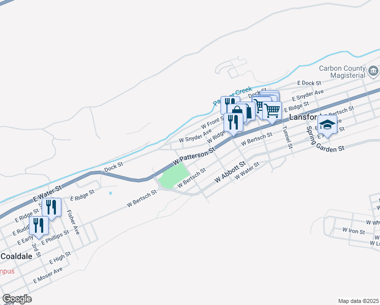 map of restaurants, bars, coffee shops, grocery stores, and more near 352 West Snyder Avenue in Lansford