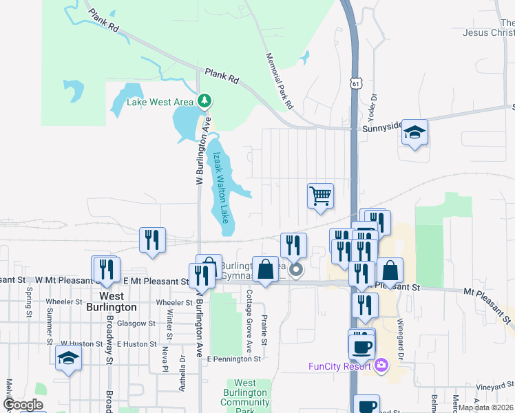 map of restaurants, bars, coffee shops, grocery stores, and more near 2003 Racine Ave in Burlington
