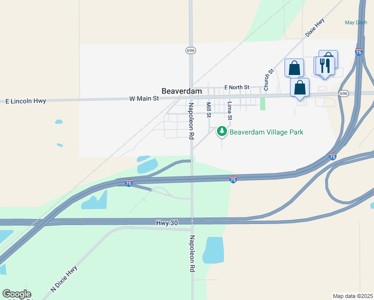 map of restaurants, bars, coffee shops, grocery stores, and more near 310 West Street in Beaverdam