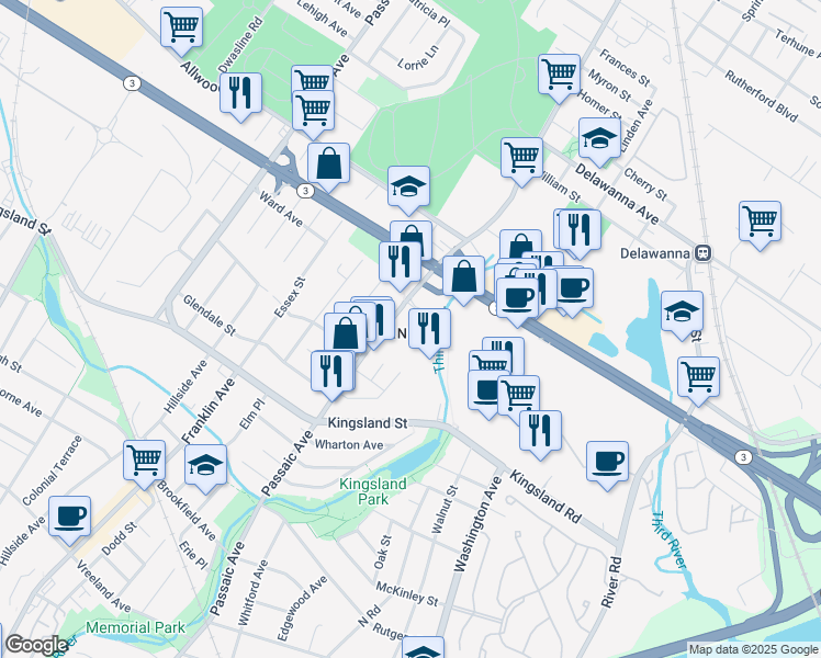 map of restaurants, bars, coffee shops, grocery stores, and more near 14 Main Avenue in Clifton
