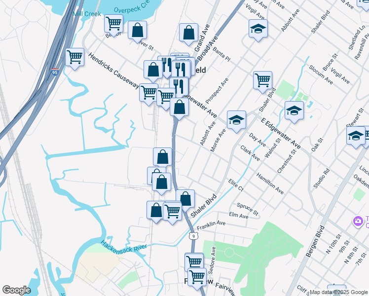 map of restaurants, bars, coffee shops, grocery stores, and more near 462 Broad Avenue in Ridgefield