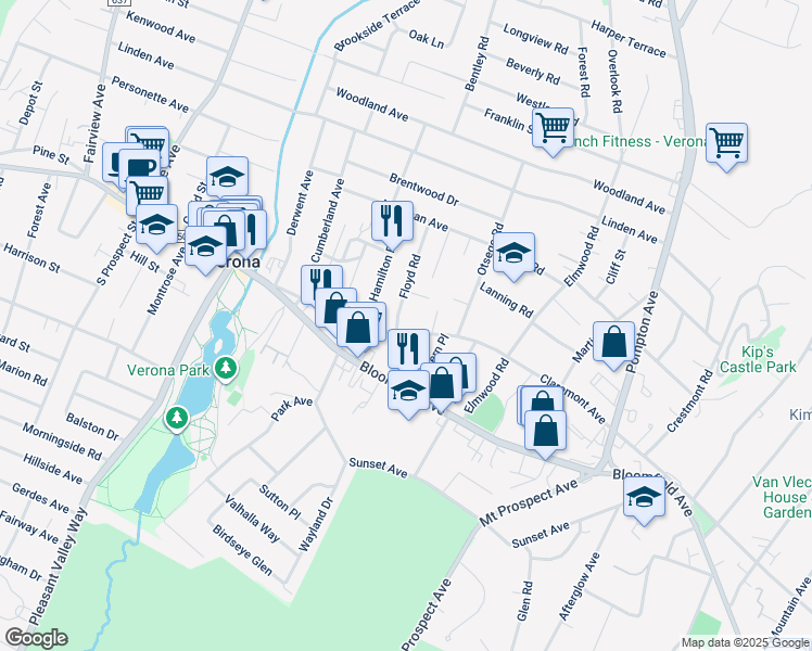 map of restaurants, bars, coffee shops, grocery stores, and more near 13 Floyd Road in Verona