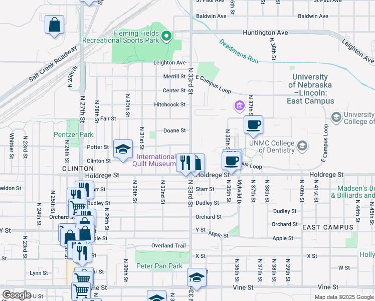 map of restaurants, bars, coffee shops, grocery stores, and more near 3274 Potter Street in Lincoln