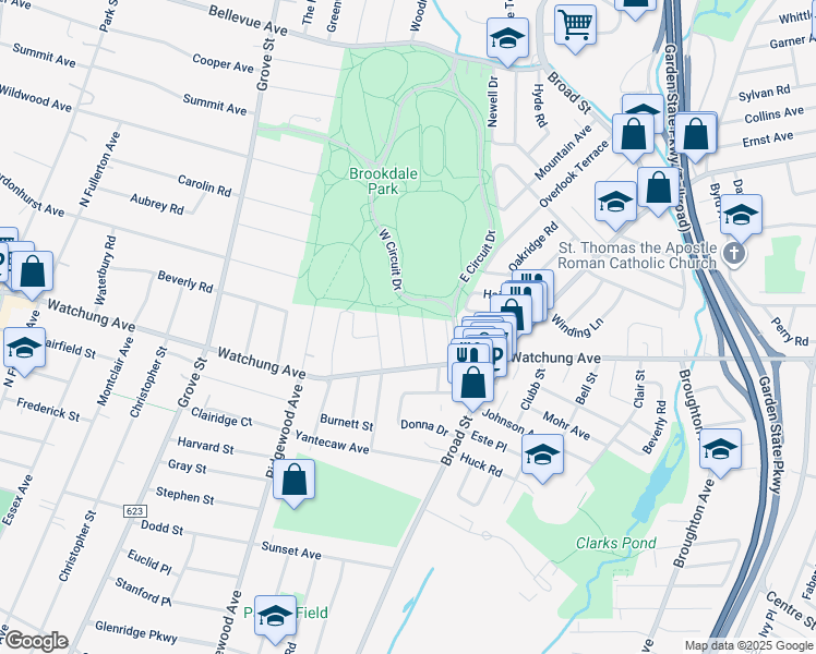 map of restaurants, bars, coffee shops, grocery stores, and more near 34 Lowell Terrace in Essex County