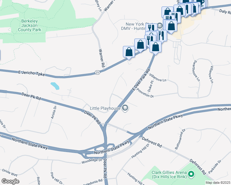 map of restaurants, bars, coffee shops, grocery stores, and more near 15 Majestic Drive in Dix Hills