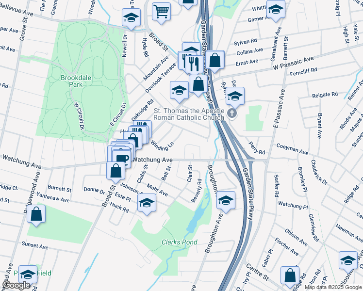 map of restaurants, bars, coffee shops, grocery stores, and more near 60 Winding Lane in Bloomfield