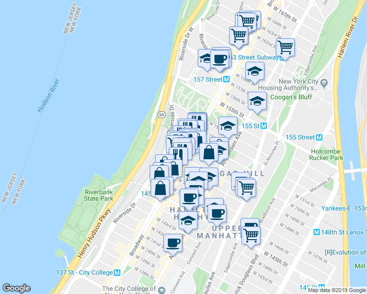 map of restaurants, bars, coffee shops, grocery stores, and more near in New York