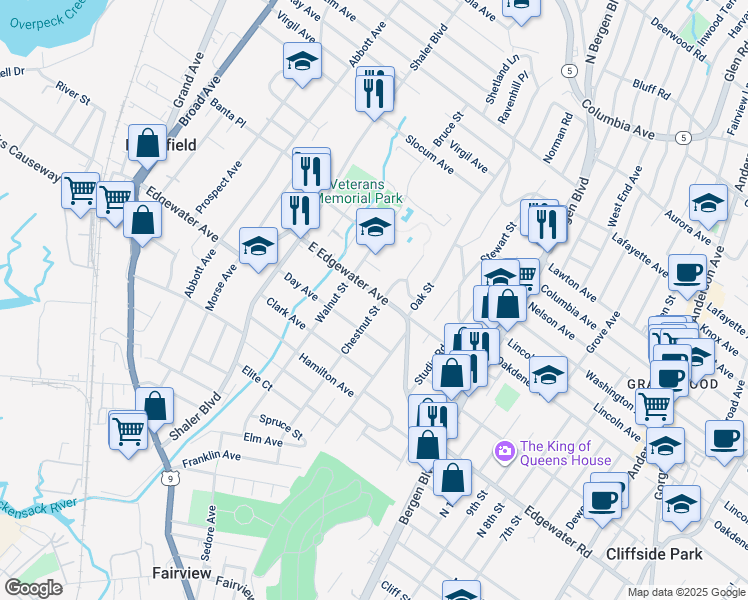 map of restaurants, bars, coffee shops, grocery stores, and more near 505 Chestnut Street in Ridgefield