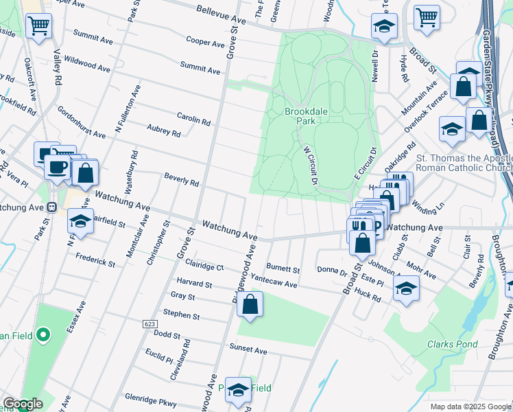 map of restaurants, bars, coffee shops, grocery stores, and more near 23 Fairmount Avenue in Montclair