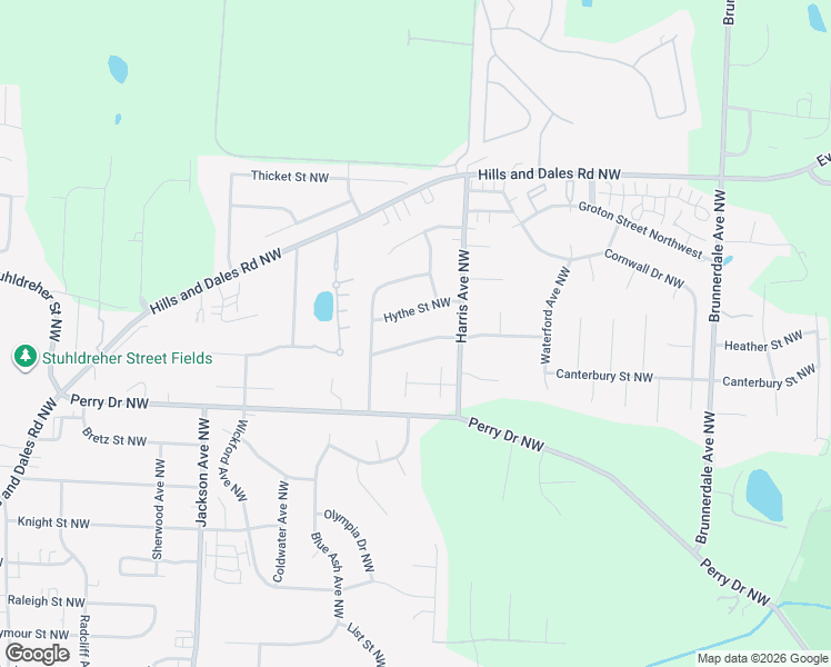 map of restaurants, bars, coffee shops, grocery stores, and more near 6595 Avalon Street Northwest in Canton