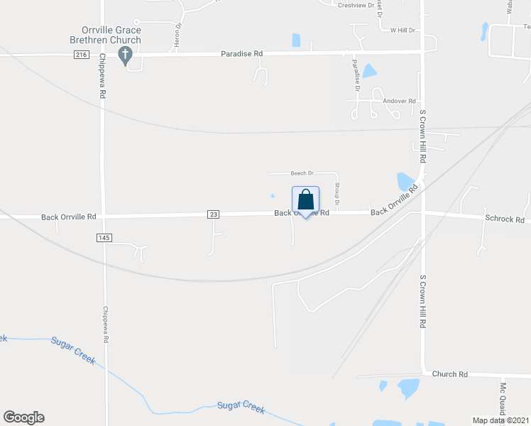 map of restaurants, bars, coffee shops, grocery stores, and more near Back Orrville Road in Orrville